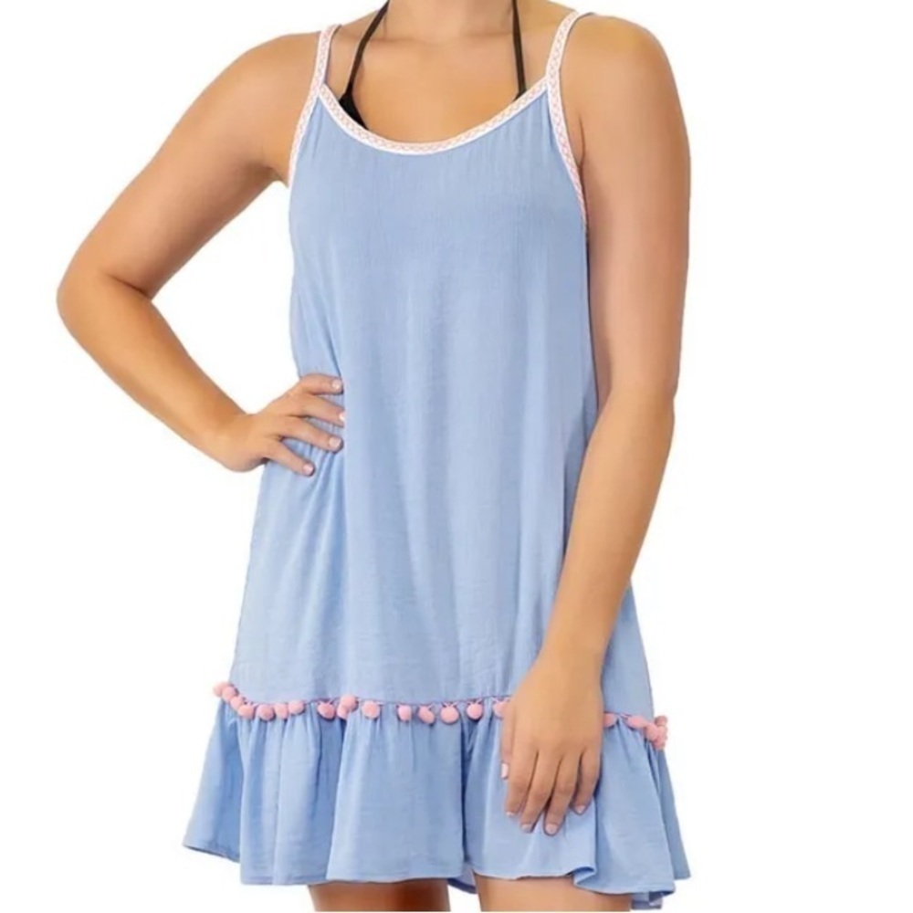 Miken Adjustable Pom-Pom-Trim Cover-Up, X-Small, Blue